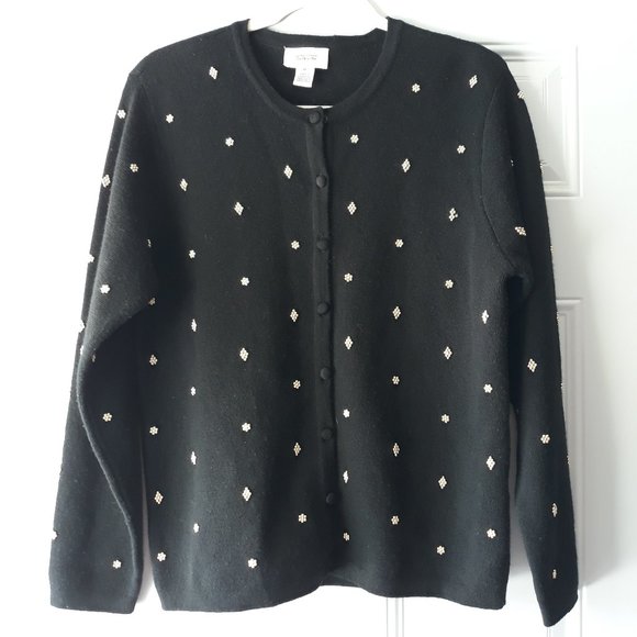 Talbots Sweaters - Talbots VTG Black 100% Merino Wool Cardigan Sz M